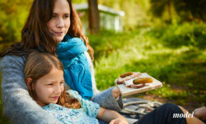 Female Model with Daughter Having a Picnic 